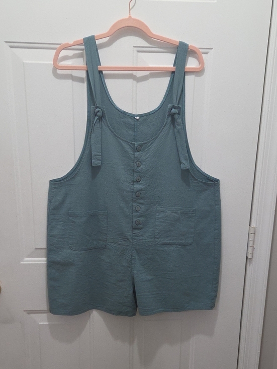 Pants - Button-Front Tie-Strap Romper in Dusty Teal